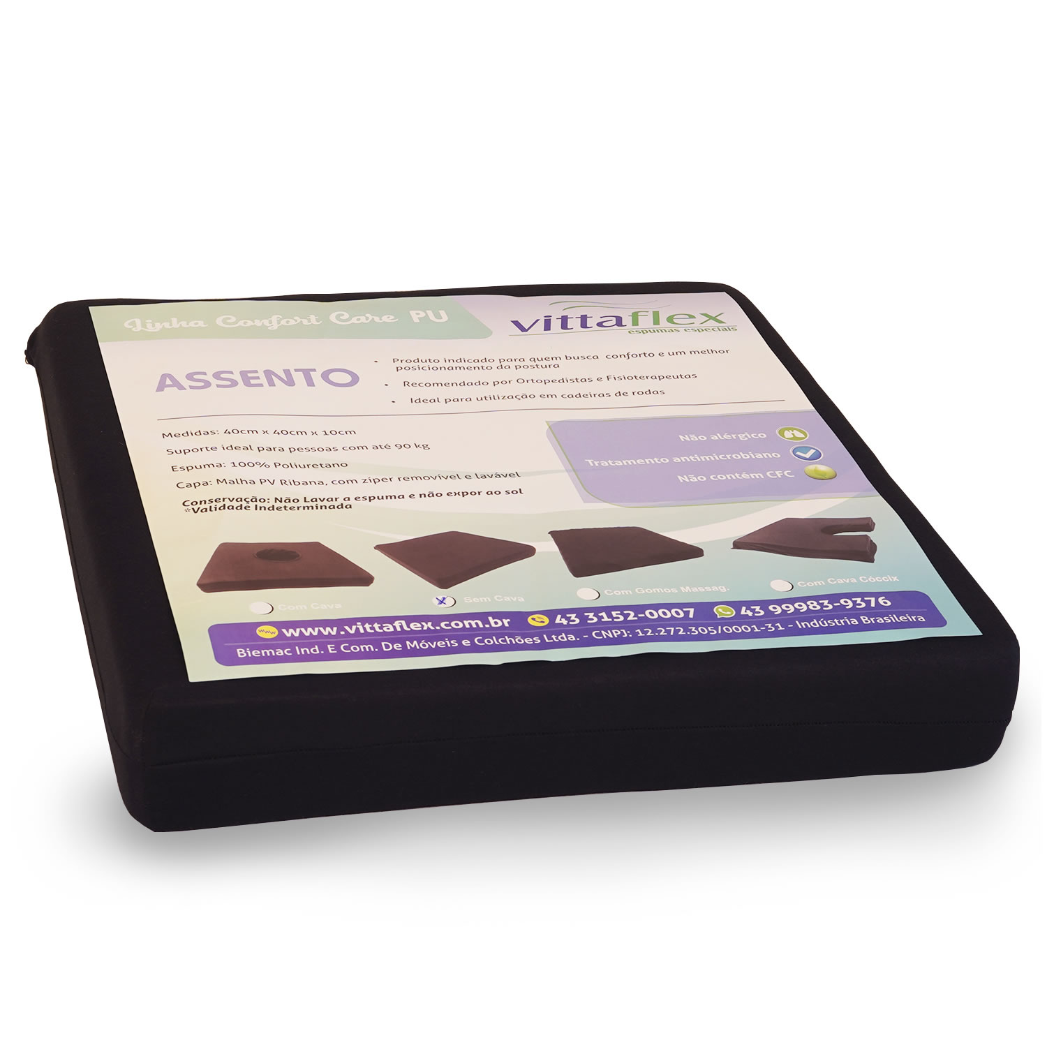 ASSENTO CONFORT S/ CAVA 43X43X8 CM - PRETO
